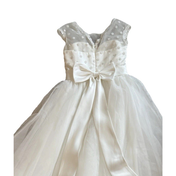 Retro 50s Polka Dot Mesh Tea Length Women's 8 Dress Wedding Pinup Old Hollywood - Picture 4 of 10